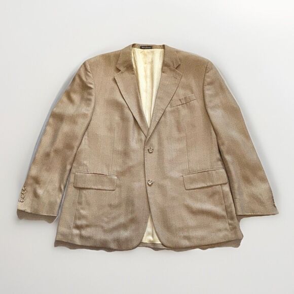 VTG Oscar De La Renta Mens 48R Silk Wool Blend Light Weight Blazer Beige - Picture 1 of 9